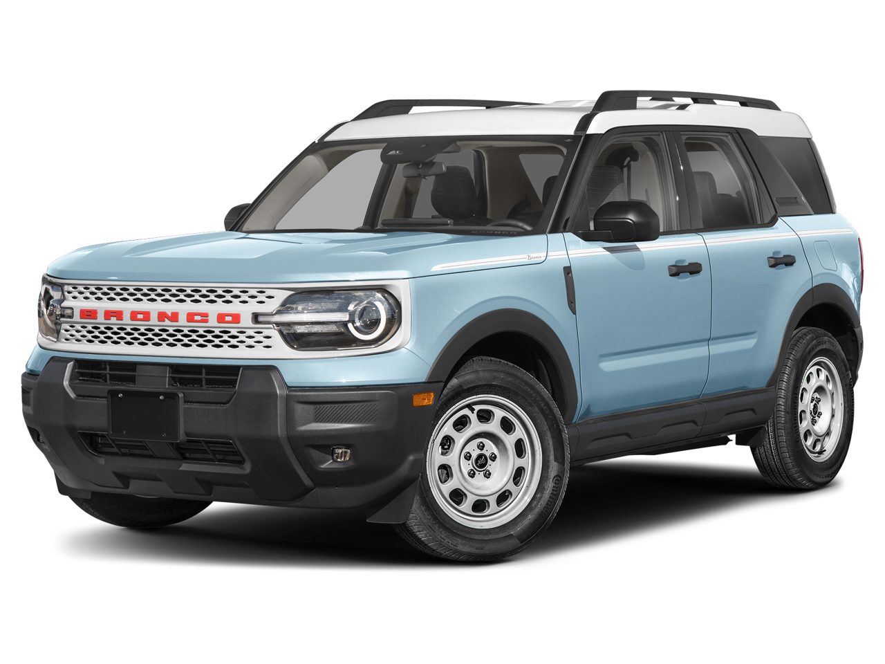 2026 Ford Bronco Sport Heritage in Robins Egg Blue — front three-quarter view