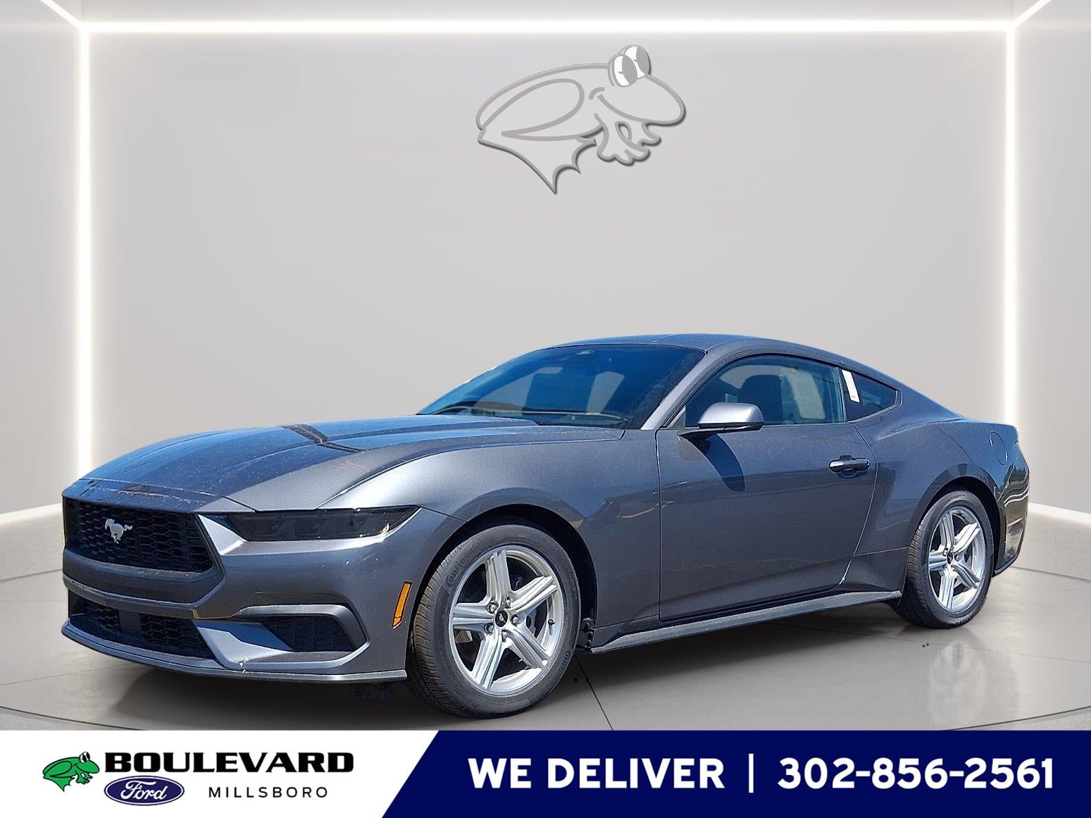2026 Ford Mustang EcoBoost in Carbonized Gray — front three-quarter view