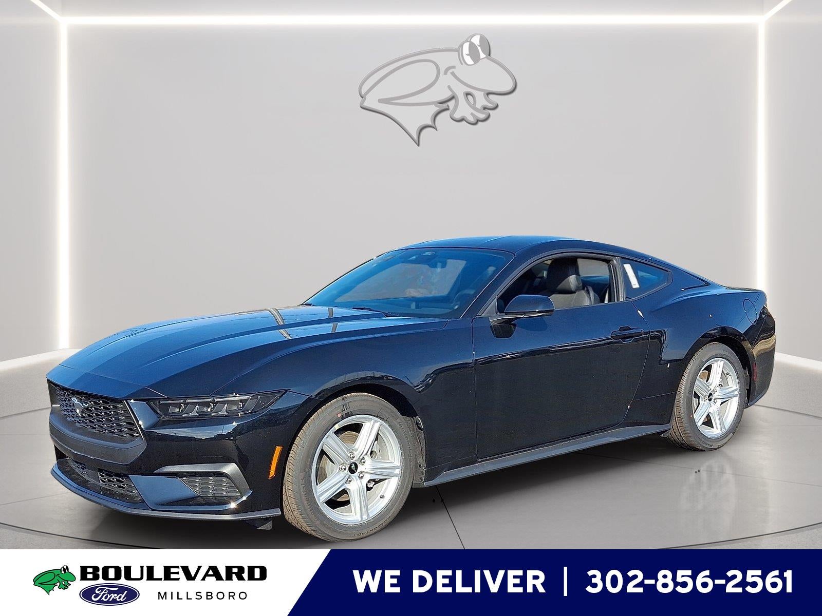 2026 Ford Mustang EcoBoost in Shadow Black — front three-quarter view