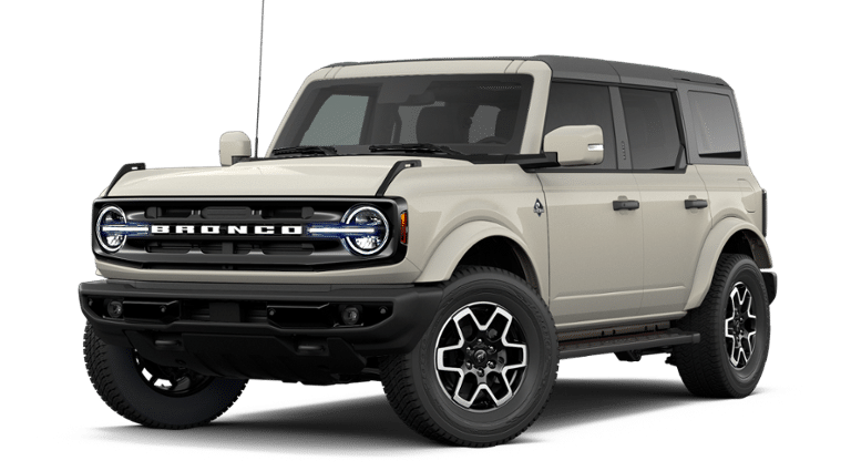 2026 Ford Bronco Outer Banks in Desert Sand — front three-quarter view