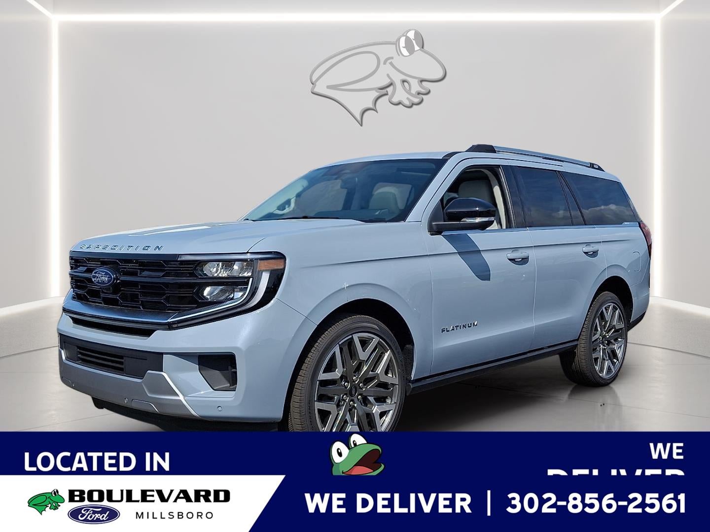 2025 Ford Expedition Platinum in Glacier Gray Metallic Tri-Coat — front three-quarter view