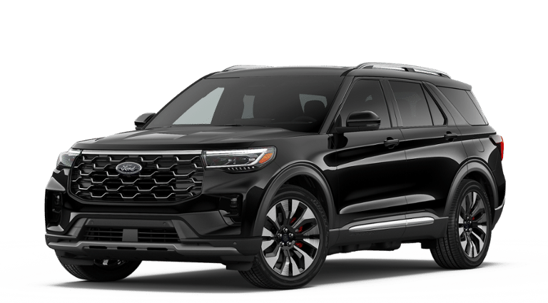2026 Ford Explorer Platinum in Agate Black Metallic — front three-quarter view