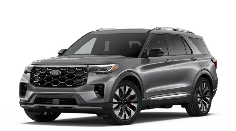 2026 Ford Explorer Platinum in Carbonized Gray — front three-quarter view