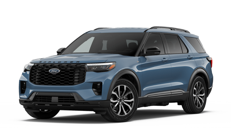 2026 Ford Explorer ST-Line in Vapor Blue — front three-quarter view