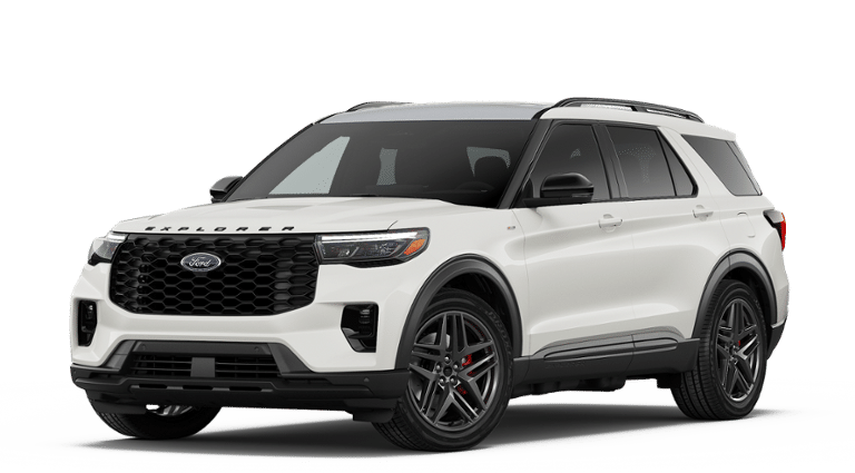 2026 Ford Explorer ST-Line in Star White Metallic Tri-Coat — front three-quarter view