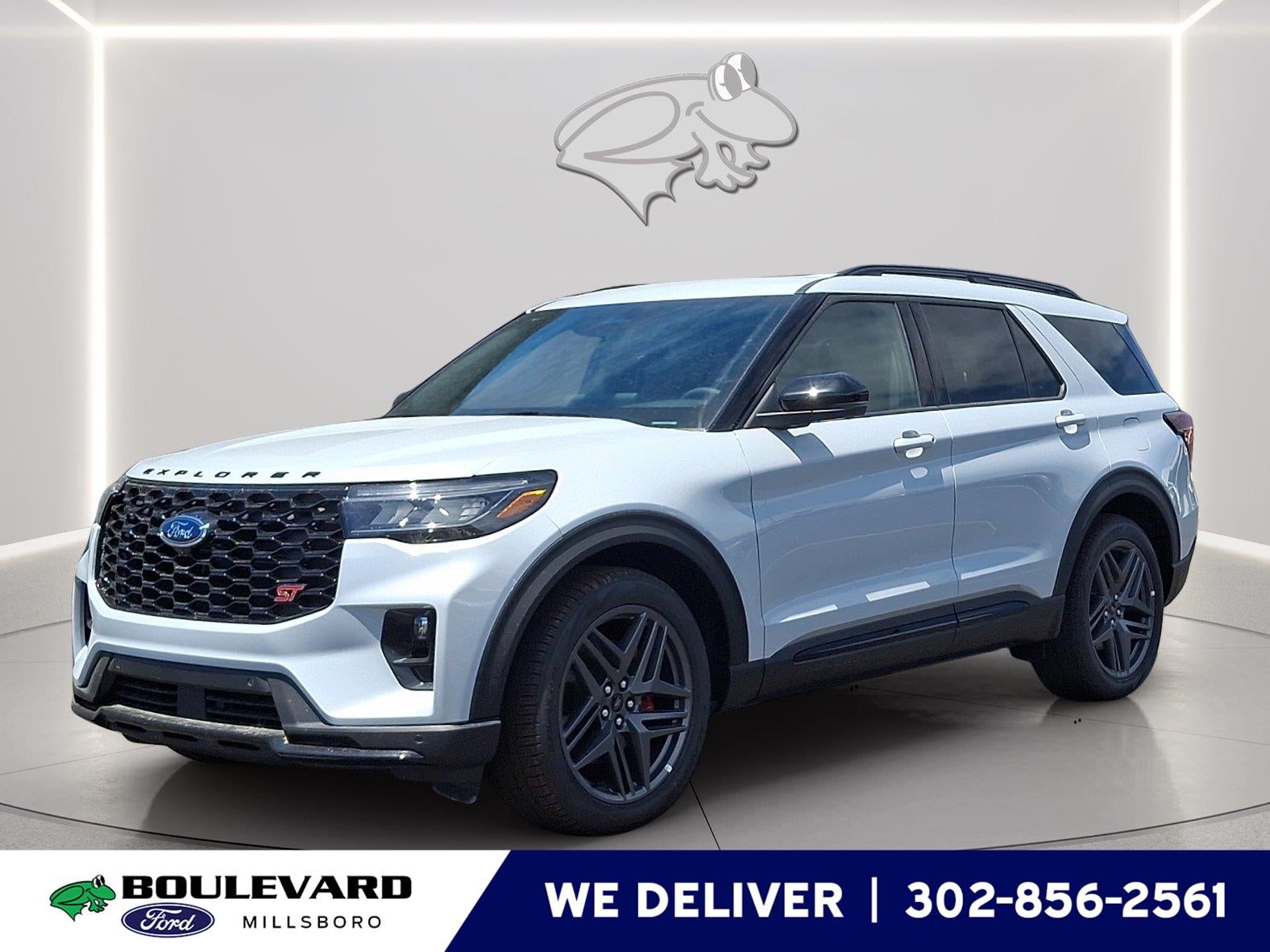 2026 Ford Explorer ST in Space White Metallic — front three-quarter view