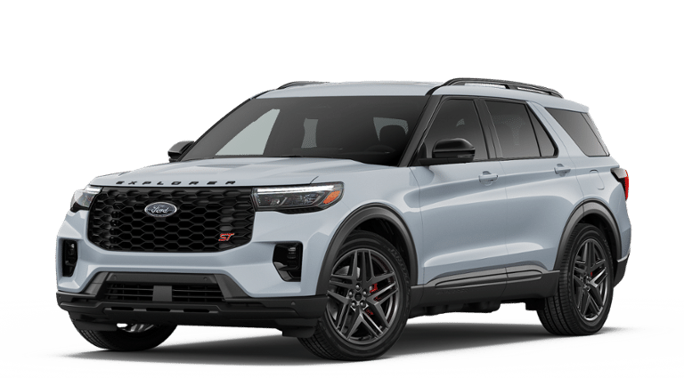 2026 Ford Explorer ST in Space White Metallic — front three-quarter view