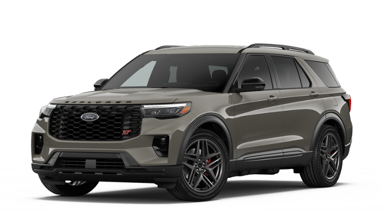 2026 Ford Explorer ST in Marsh Gray — front three-quarter view