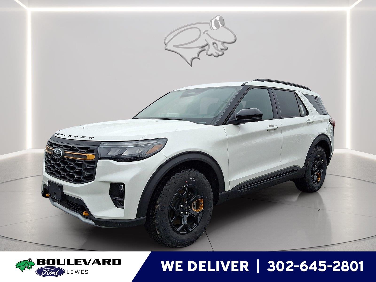 2026 Ford Explorer Tremor in Star White Metallic Tri-Coat — front three-quarter view