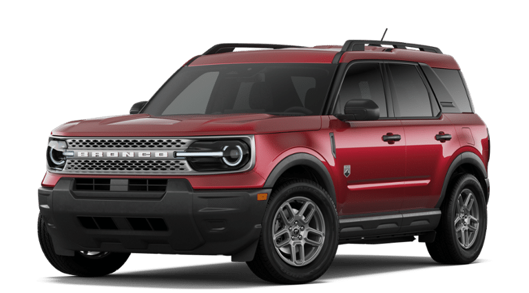 2026 Ford Bronco Sport Big Bend in Ruby Red Metallic Tinted Clearcoat — front three-quarter view