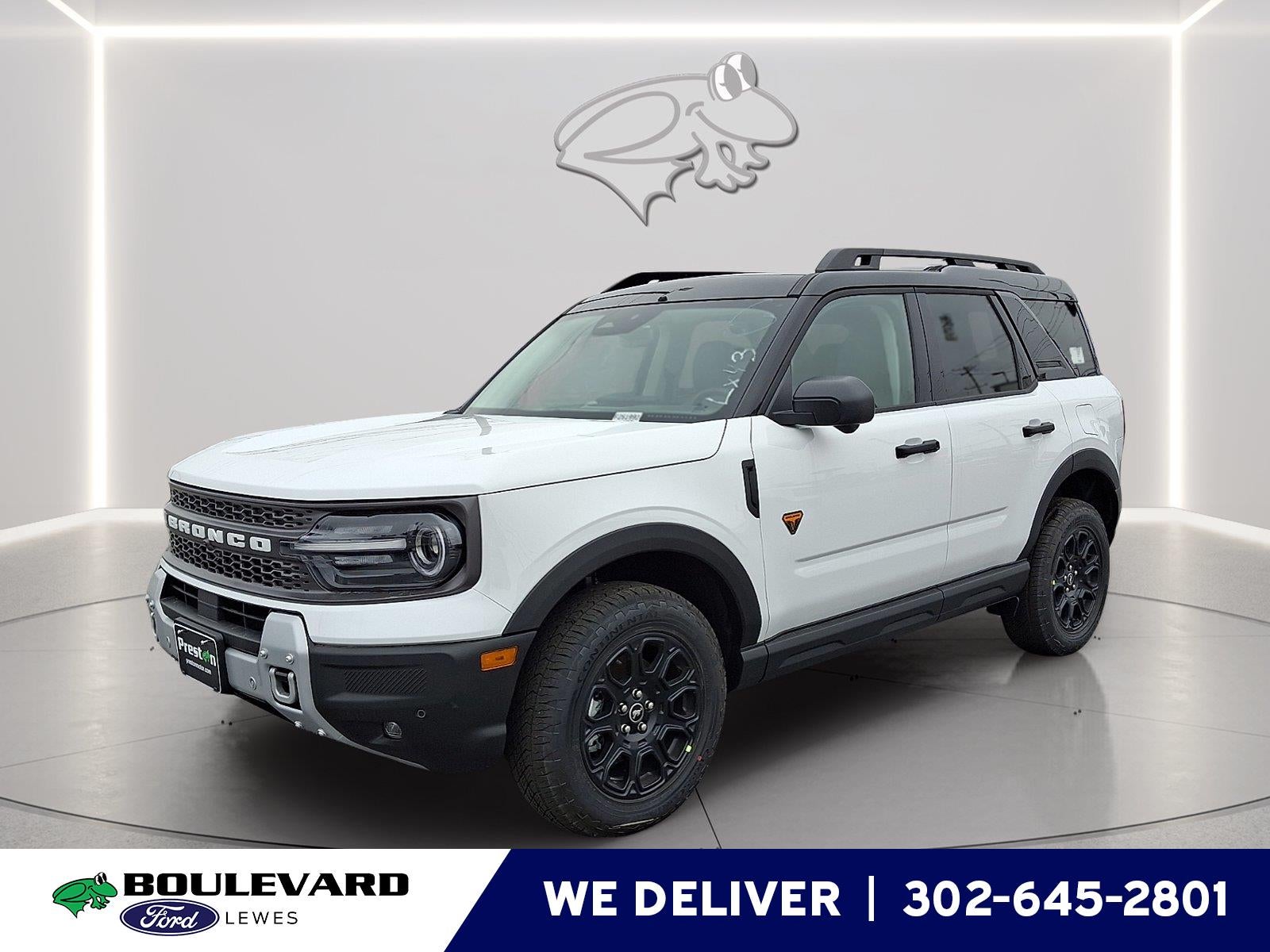 2025 Ford Bronco Sport Badlands in Oxford White — front three-quarter view